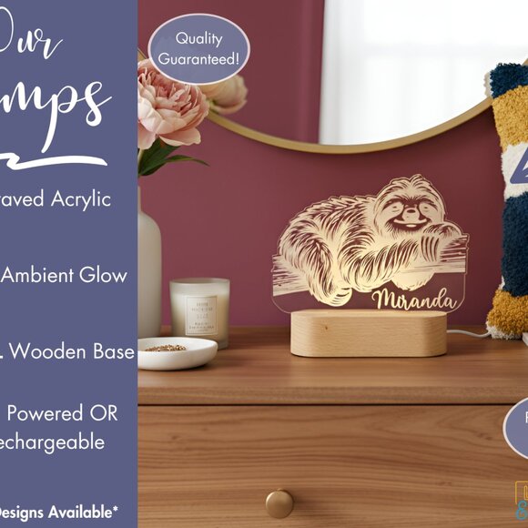 Sloth Night Light – Personalized LED Room Decor for Kids - Picture 3 of 8